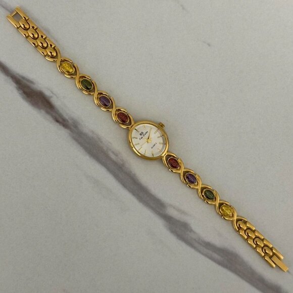 Sku:0277 Gold mini Watch multicoloured zircon stones red green yellow purple